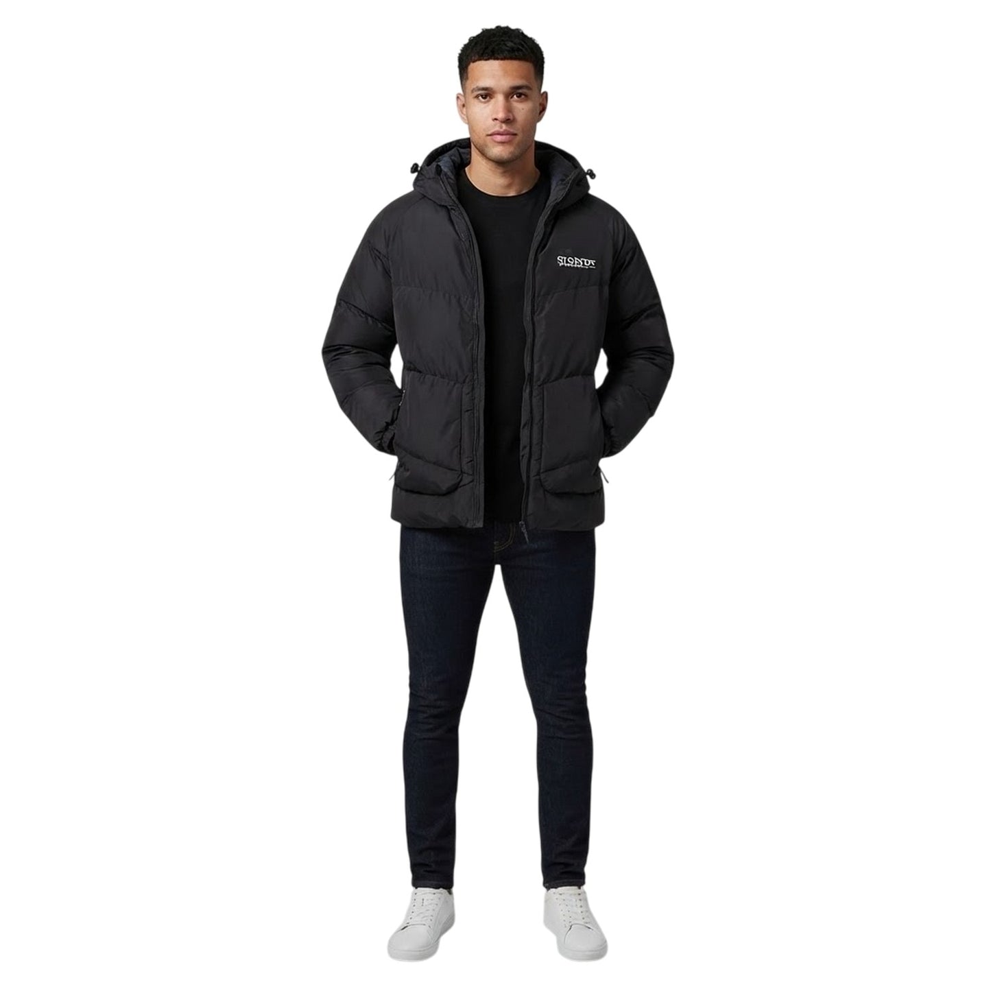 Black - Side - NY Concept Mens Full Zip Puffer Jacket