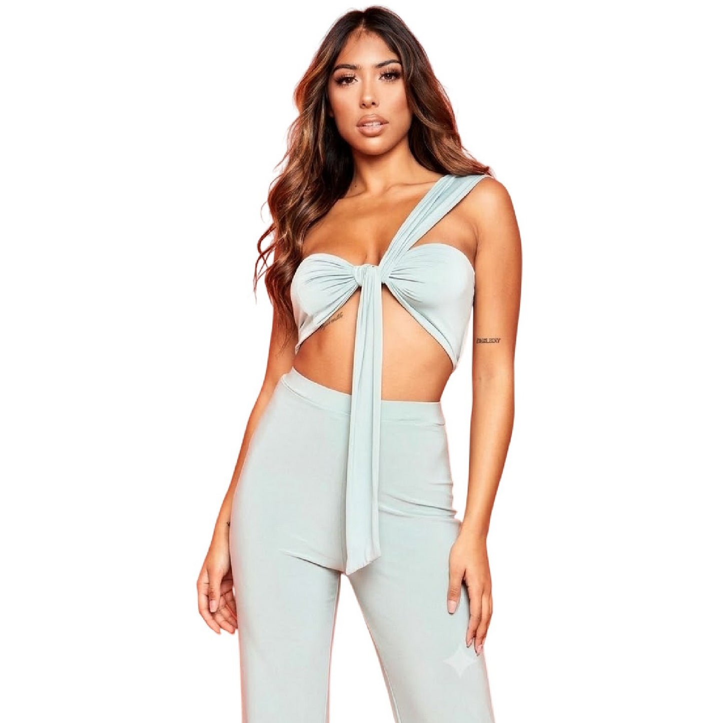 Sage - Lifestyle - Missy Empire Womens-Ladies Slinky One Shoulder Bralette