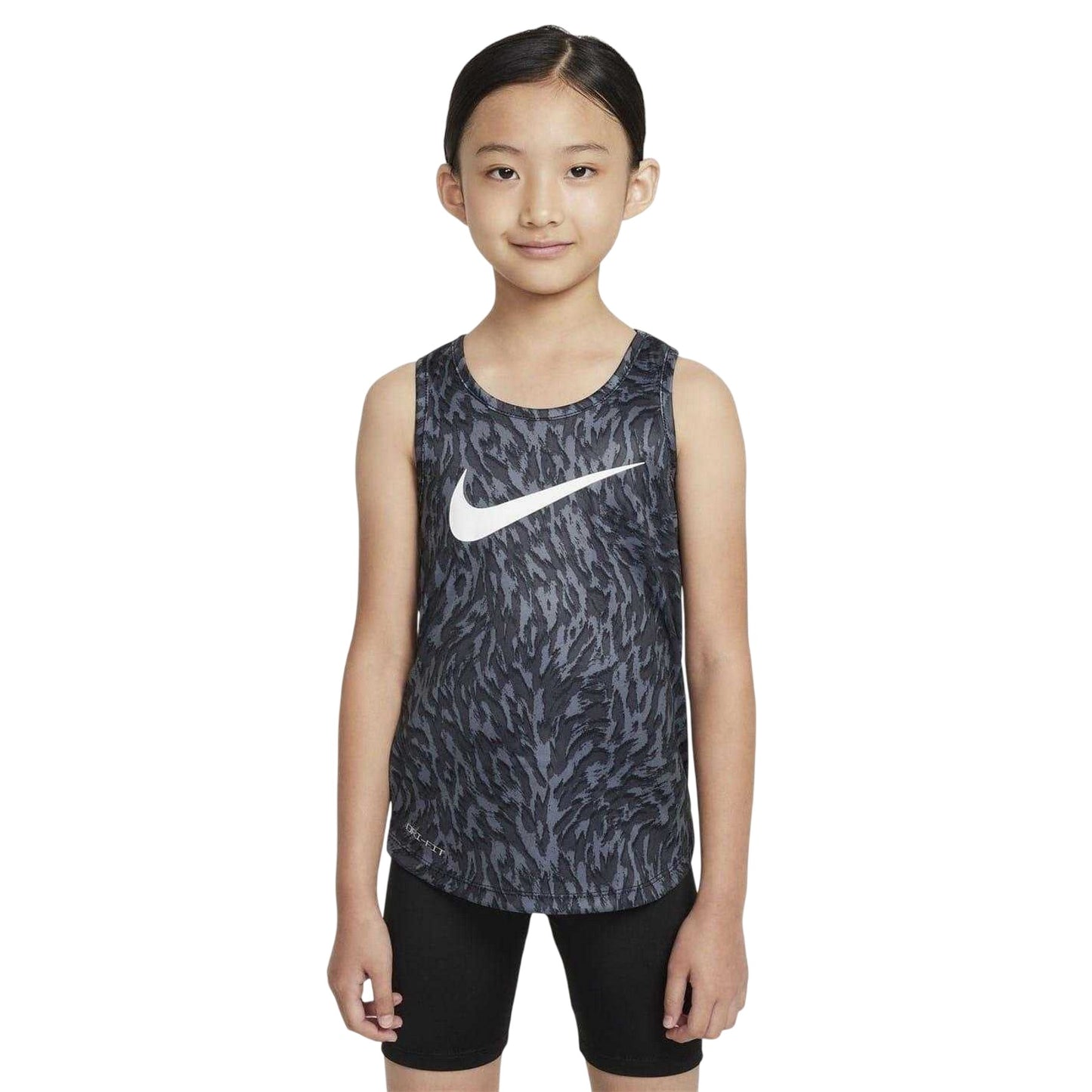 Black - Side - Nike Childrens-Kids Veneer Animal Print Top & Shorts Set