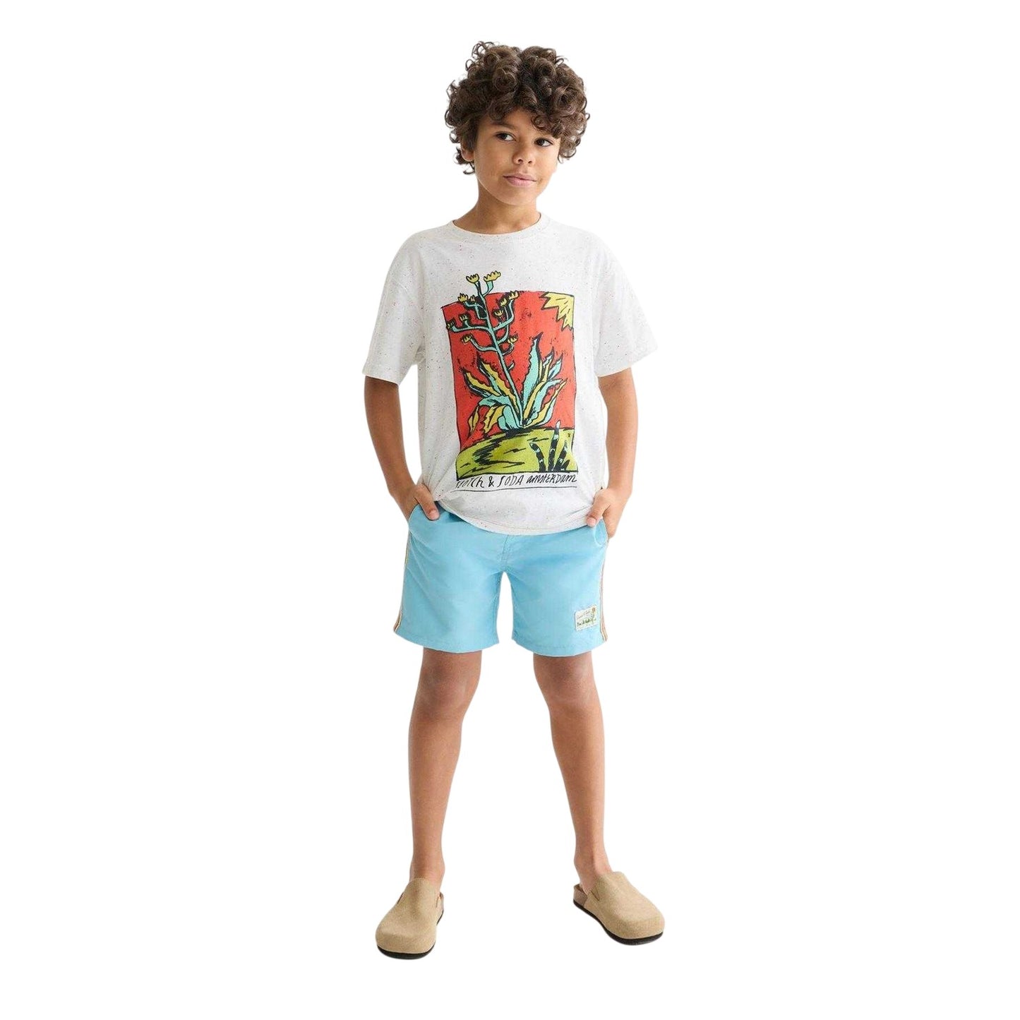 Blue - Side - Scotch Boys Side Stripe Swim Shorts