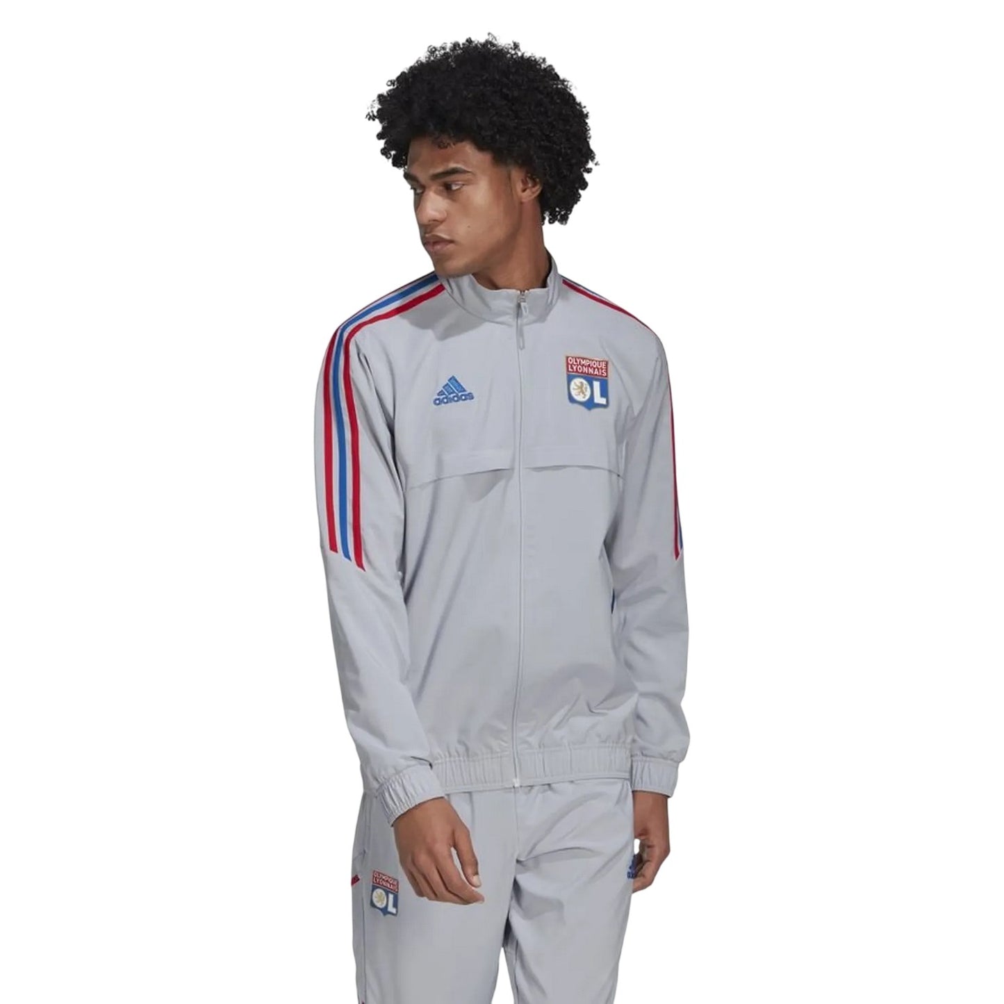 Silver - Pack Shot - Adidas Mens Olympique Lyonnais Football Track Jacket