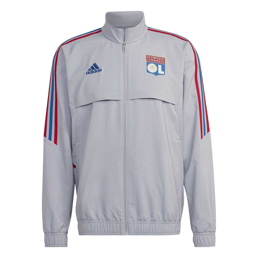 Silver - Front - Adidas Mens Olympique Lyonnais Football Track Jacket