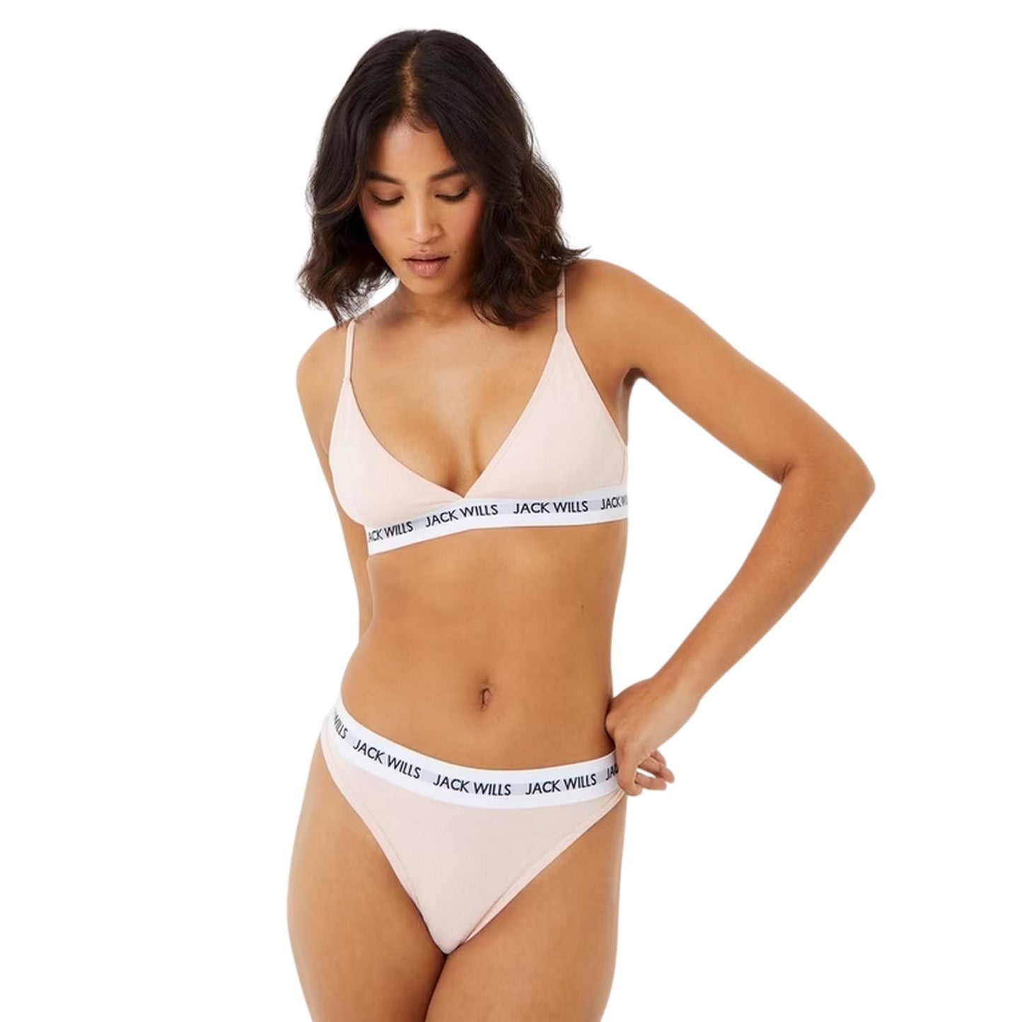 Pink-Navy - Side - Jack Wills Womens-Ladies Biddstone Bralette (Pack of 2)