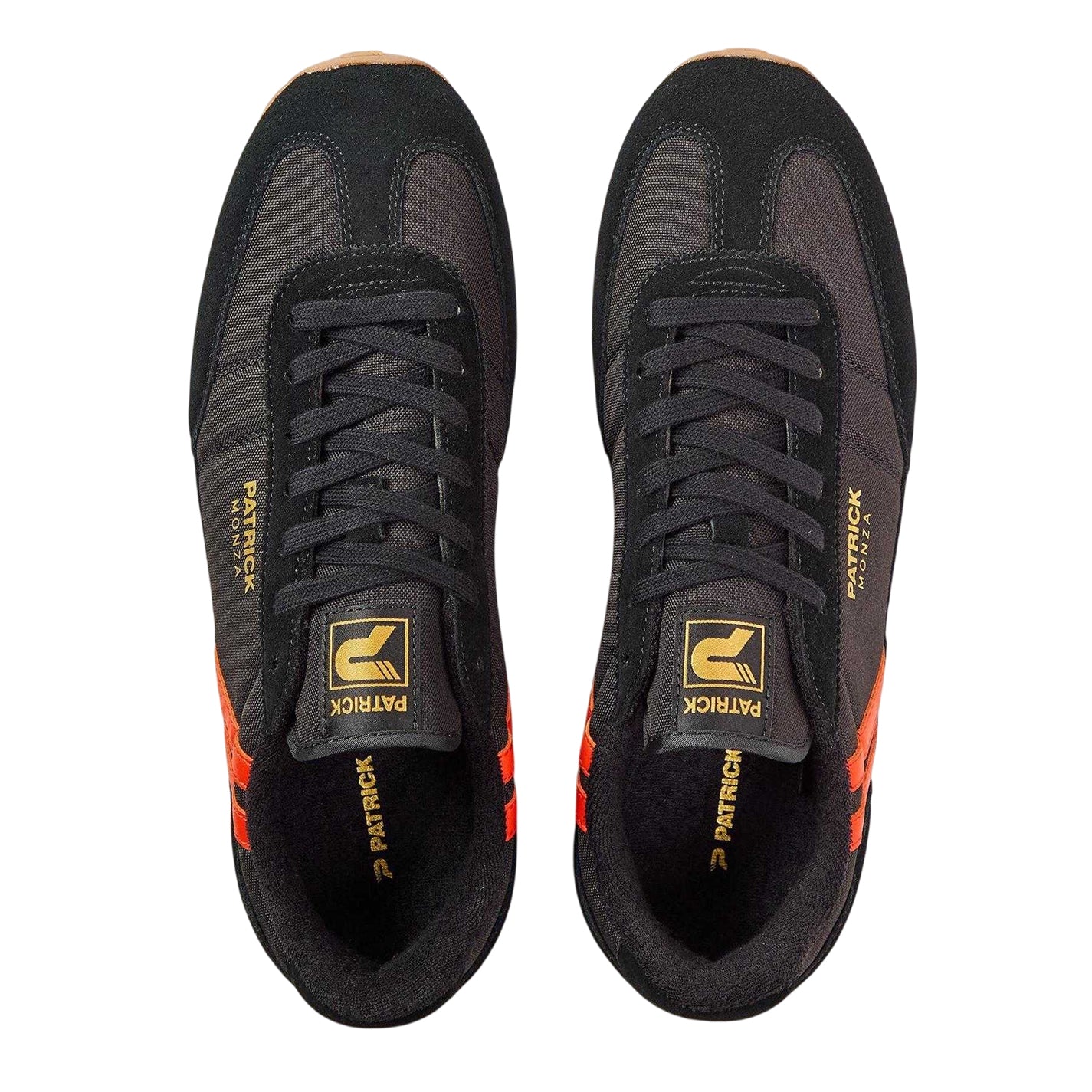 Black-Orange - Side - Patrick Mens Monza Suede Trainers