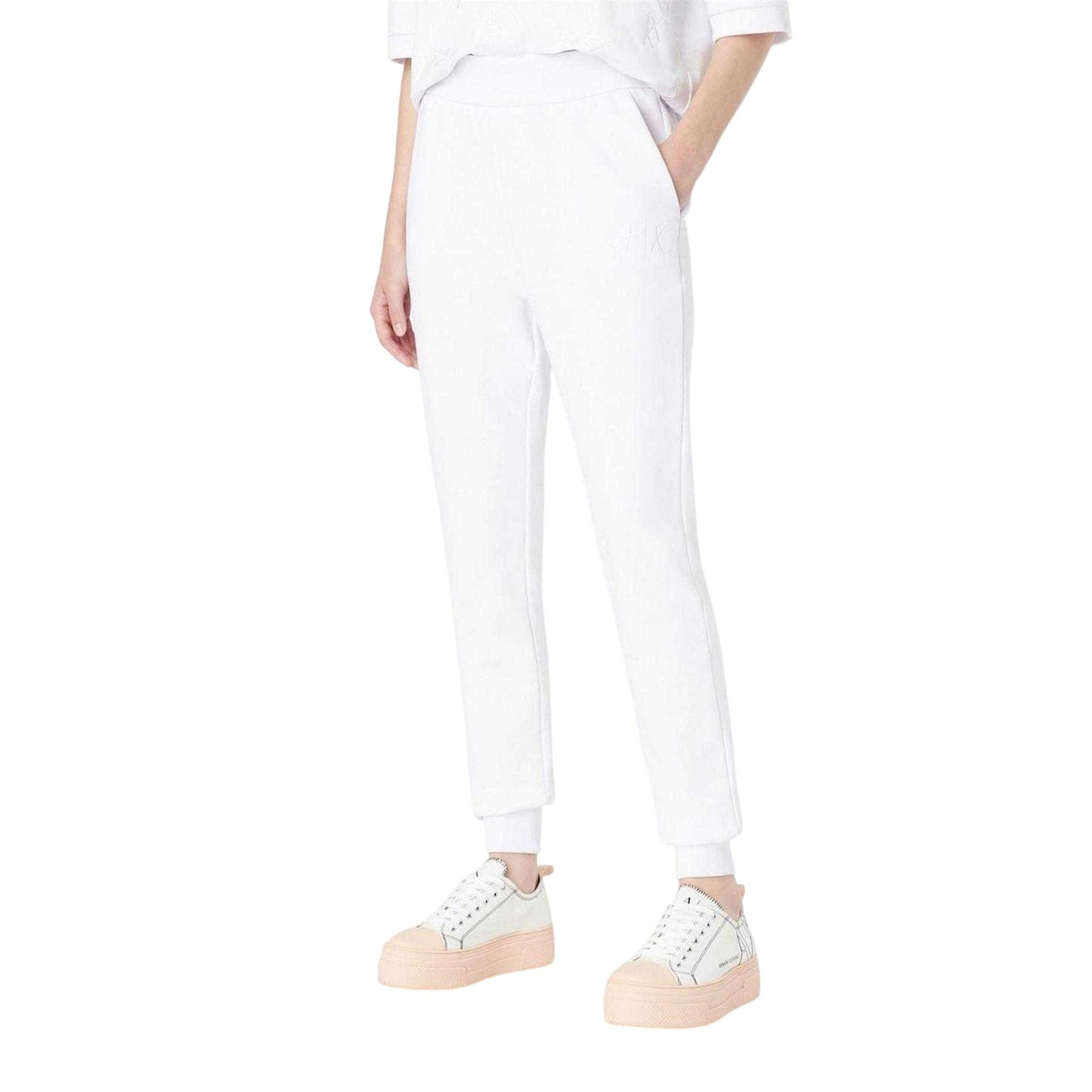 White - Side - Armani Exchange Womens-Ladies Cotton Blend Trousers