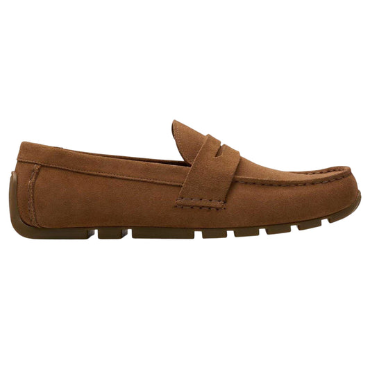 Brown - Front - Clarks Mens Corsley Bar Suede Penny Loafers