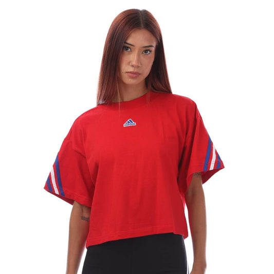 Red - Front - Adidas Womens-Ladies Future Icons 3 Stripes T-Shirt