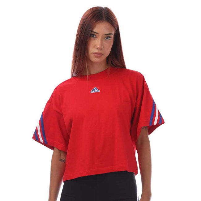 Red - Front - Adidas Womens-Ladies Future Icons 3 Stripes T-Shirt