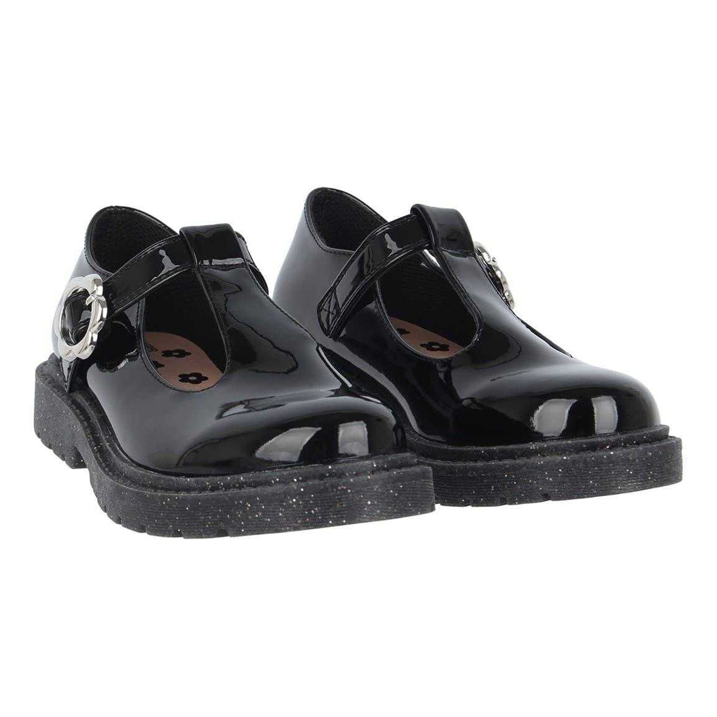 Black Patent - Pack Shot - Miso Girls Glitter Block Heel Mary Janes