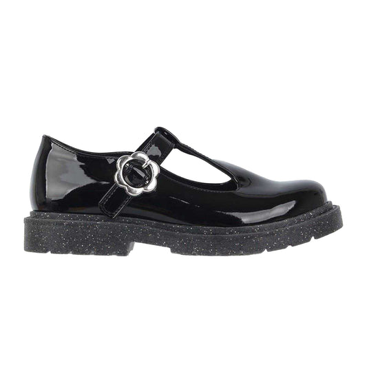 Black Patent - Front - Miso Girls Glitter Block Heel Mary Janes