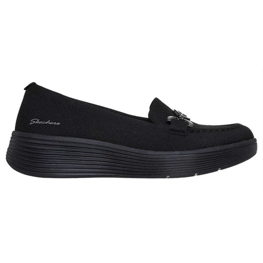 Black - Front - Skechers Womens-Ladies Textured Knit Arch Fit Platform Trainers