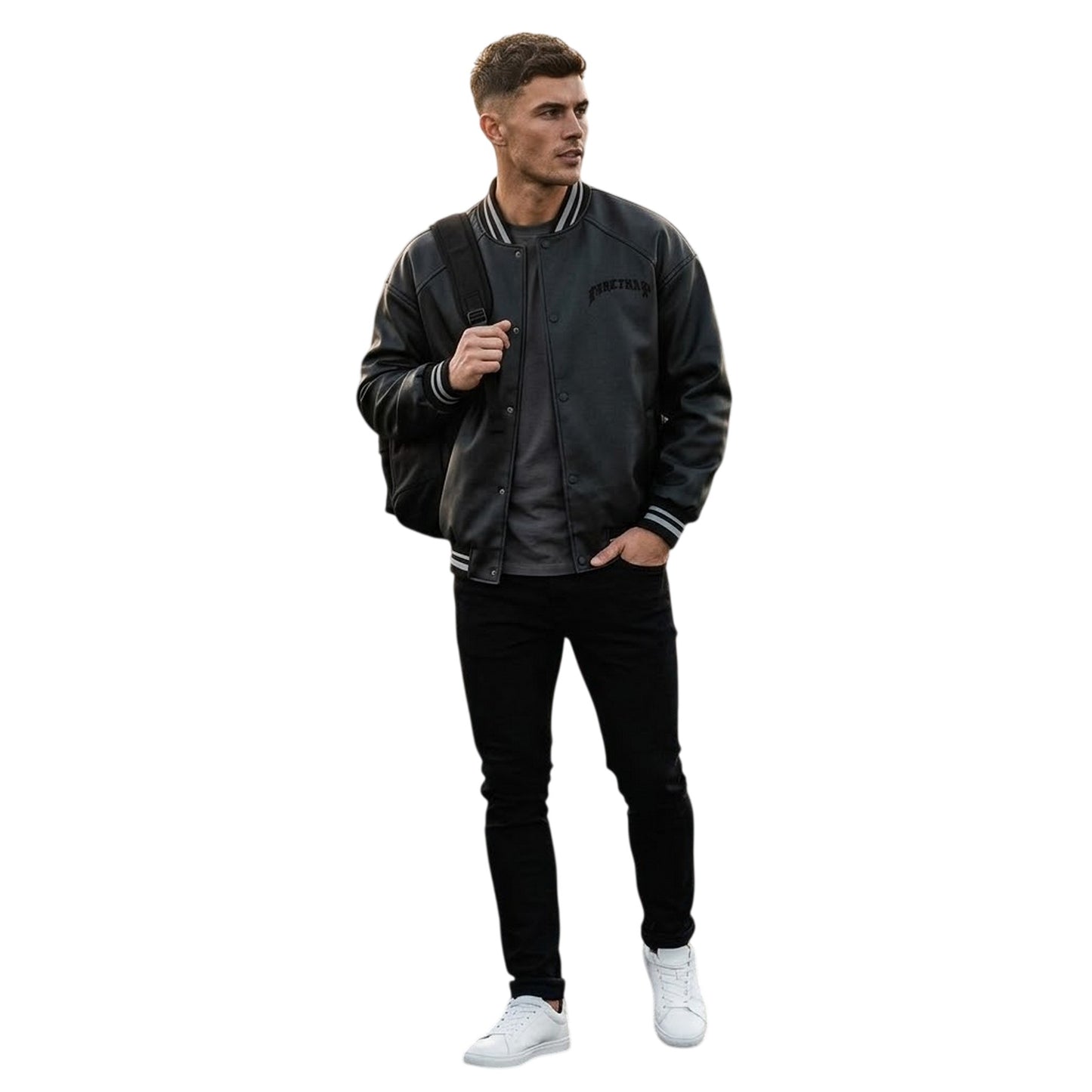Black - Lifestyle - Firetrap Mens Logo Baseball Varsity Jacket