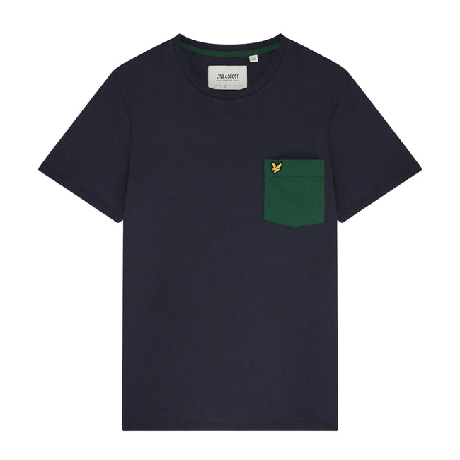 Navy - Front - Lyle & Scott Mens Contrast Pocket T-Shirt
