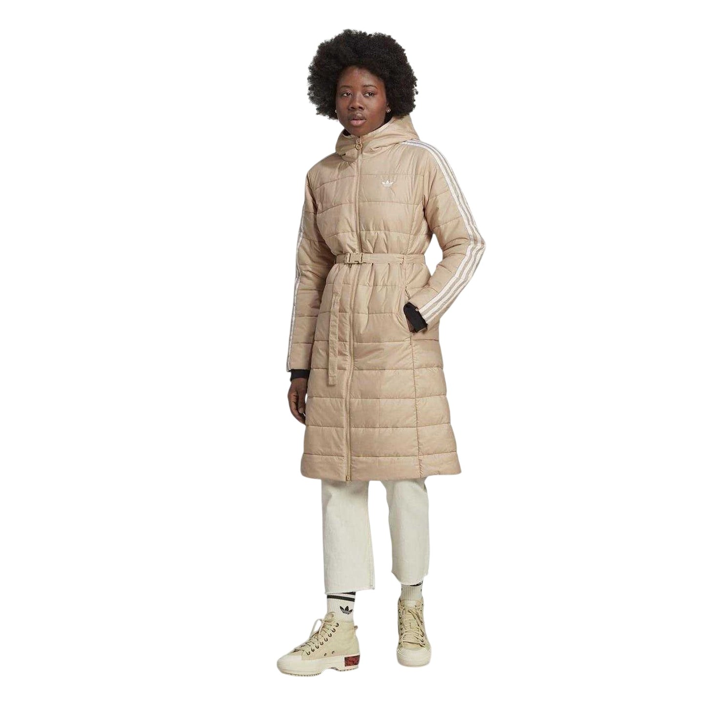 Beige - Lifestyle - Adidas Womens-Ladies Originals Heavyweight Hooded Slim Puffer Jacket