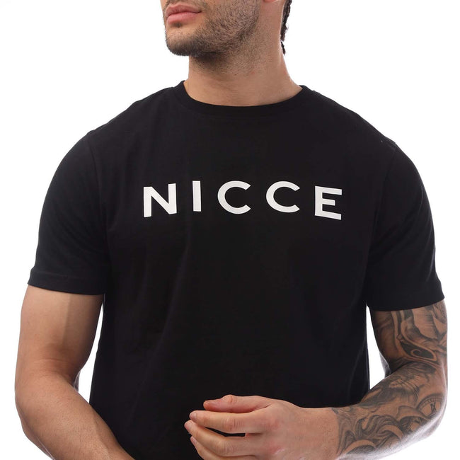 Black - Side - Nicce Mens Logo Lounge T-Shirt & Shorts Set
