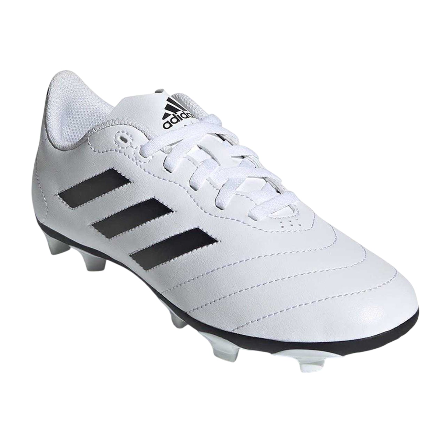 White - Pack Shot - Adidas Childrens-Kids Goletto VIII 3 Stripes Firm Ground Football Boots