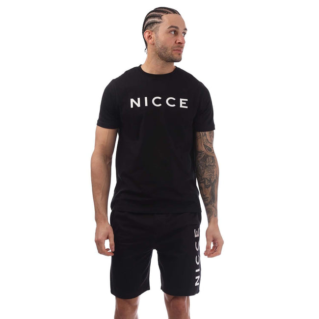 Black - Front - Nicce Mens Logo Lounge T-Shirt & Shorts Set