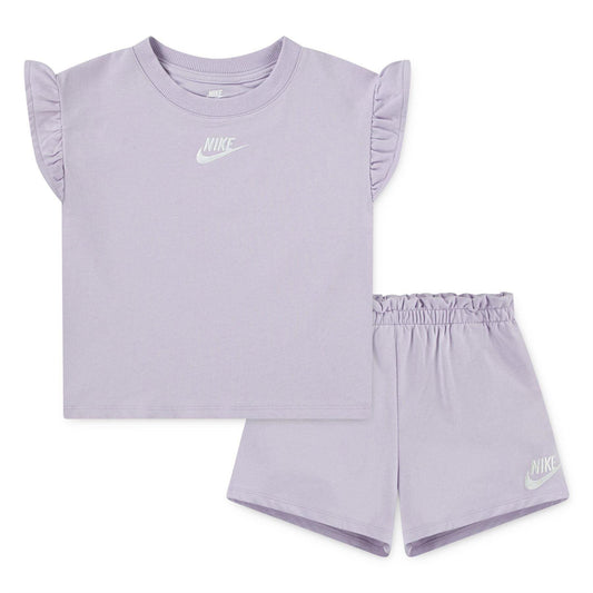 Purple - Front - Nike Childrens-Kids French Terry Top & Skirt Set