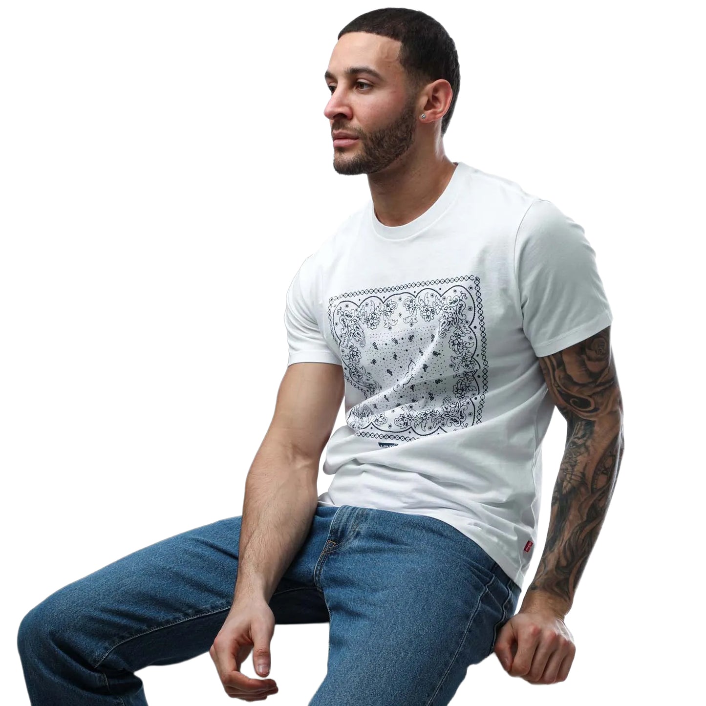 White - Side - Levis Mens Bandana Print Crew Neck T-Shirt