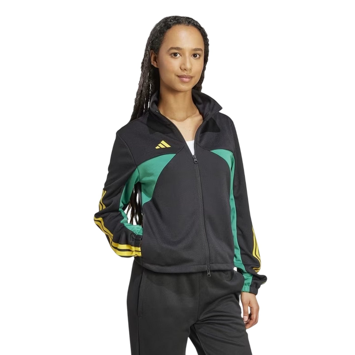 Black-Gold-Green - Pack Shot - Adidas Womens-Ladies Colour Block Mock Neck Track Jacket
