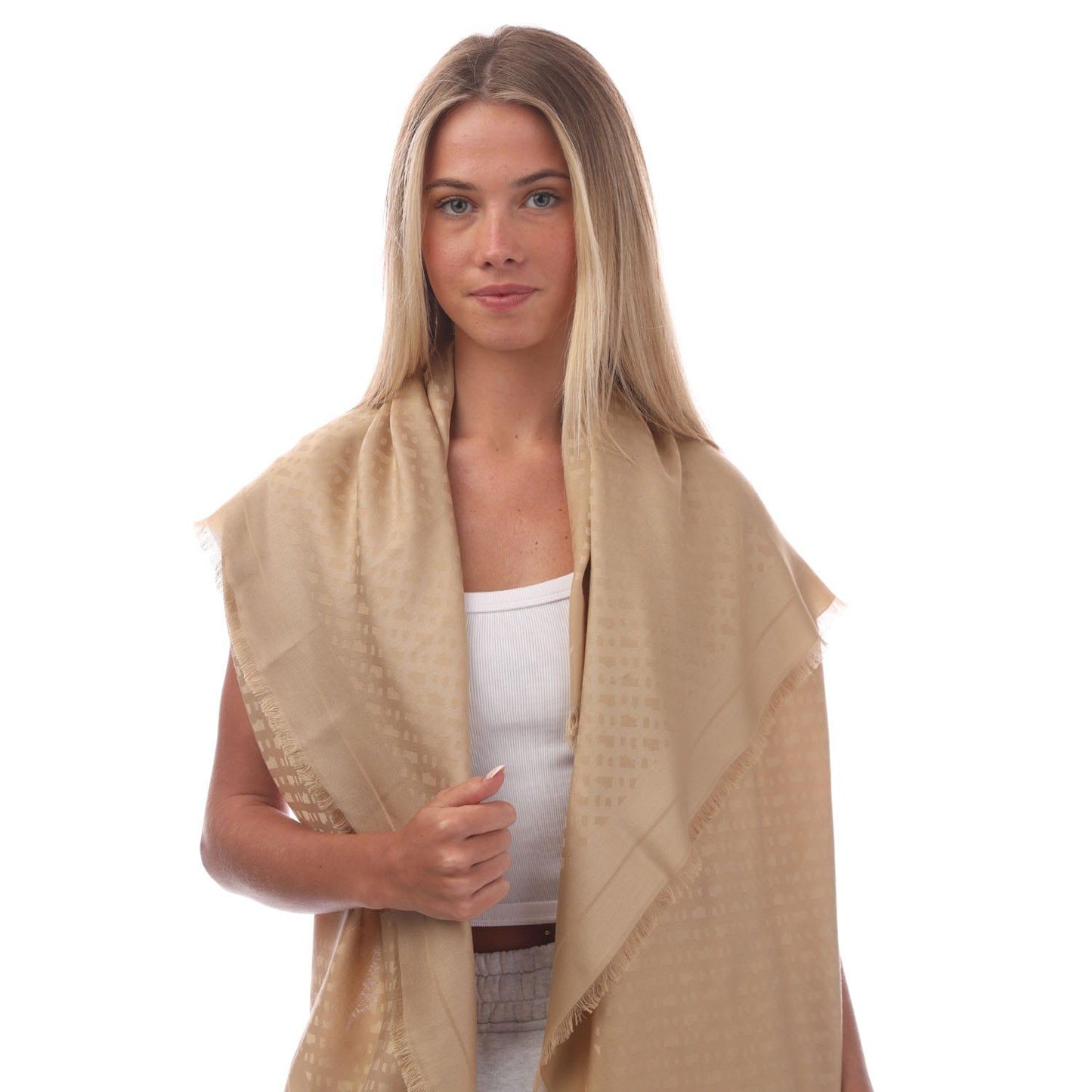Beige - Back - Hugo Boss Ledonia Jacquard Scarf