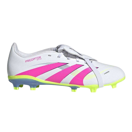 White-Pink - Front - Adidas Childrens-Kids Predator League Fold Over Firm Ground Football Boots