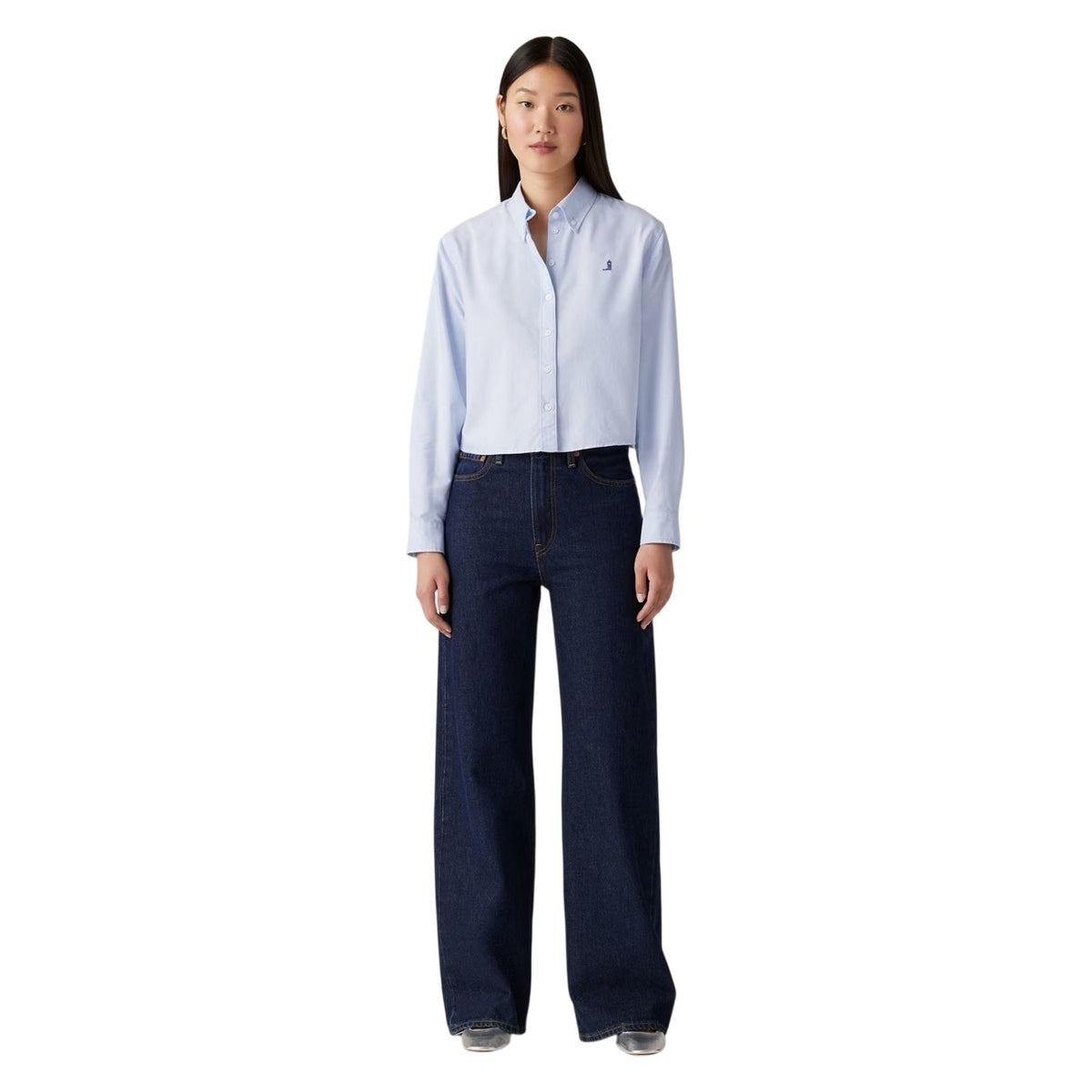 Shaded Blue - Side - Levis Womens-Ladies Cotton Blend Wide Leg Jeans