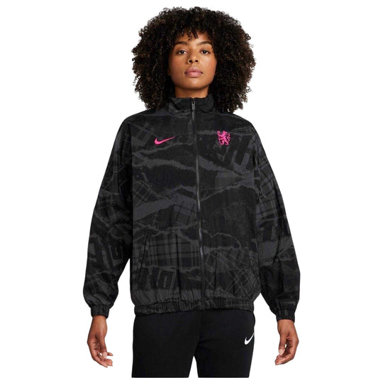 Black-Pink - Front - Nike Womens-Ladies Print Oversized Windrunner Jacket
