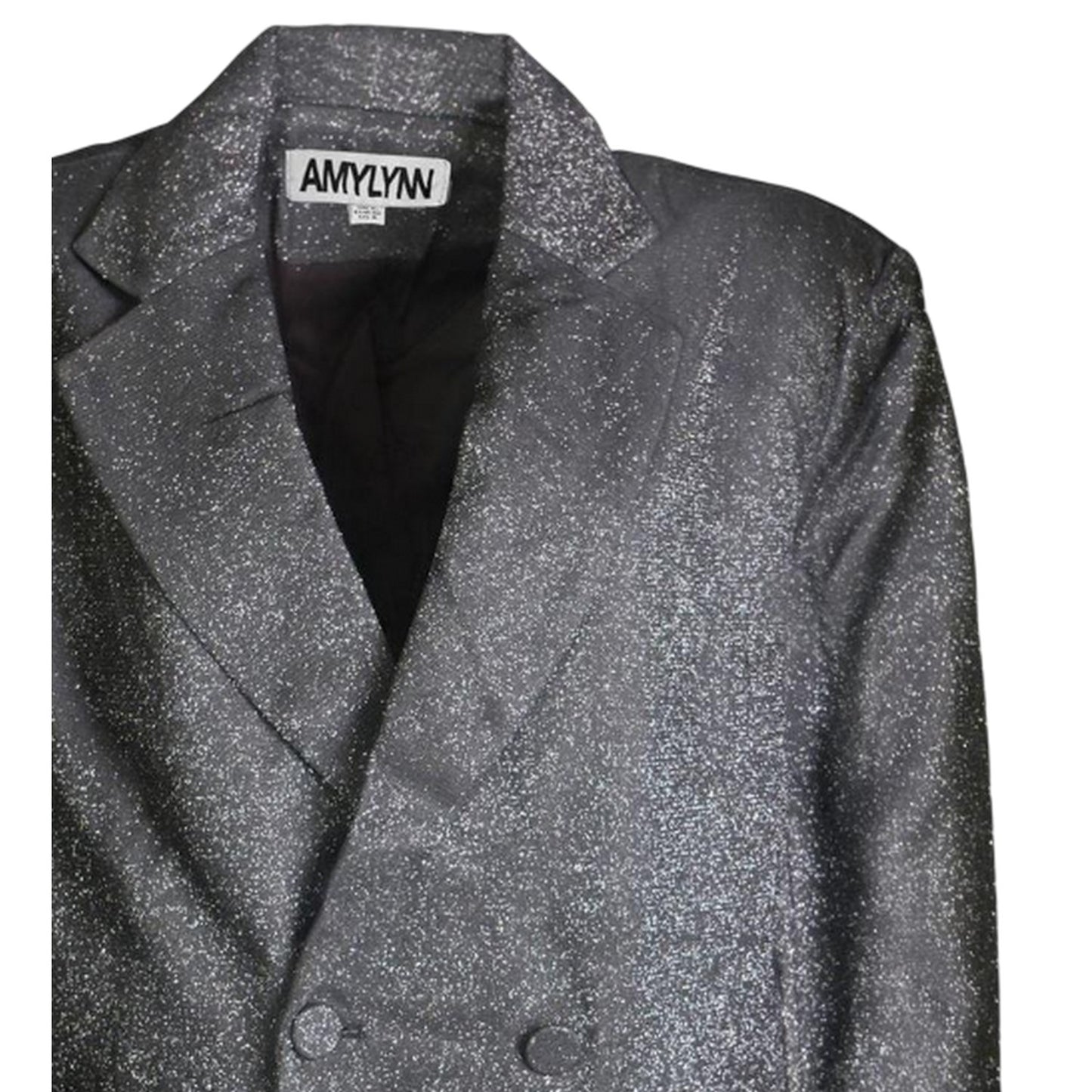 Silver - Side - AmyLynn Womens-Ladies Ezra Metallic Double-Breasted Blazer