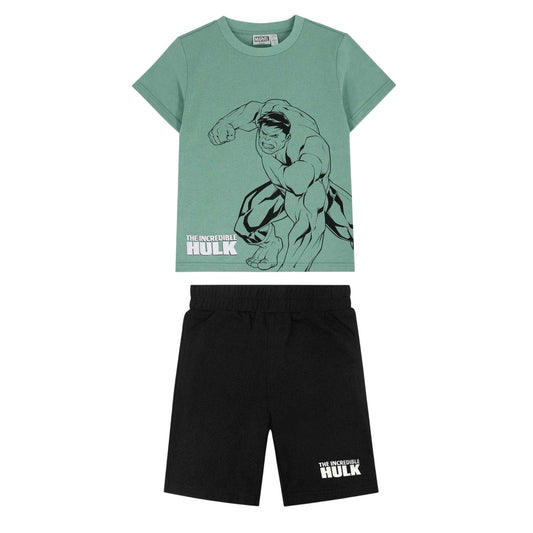 Green-Black - Front - The Incredible Hulk Childrens-Kids T-Shirt & Shorts Set
