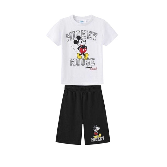White-Black - Front - Disney Childrens-Kids Mickey Mouse T-Shirt & Shorts Set