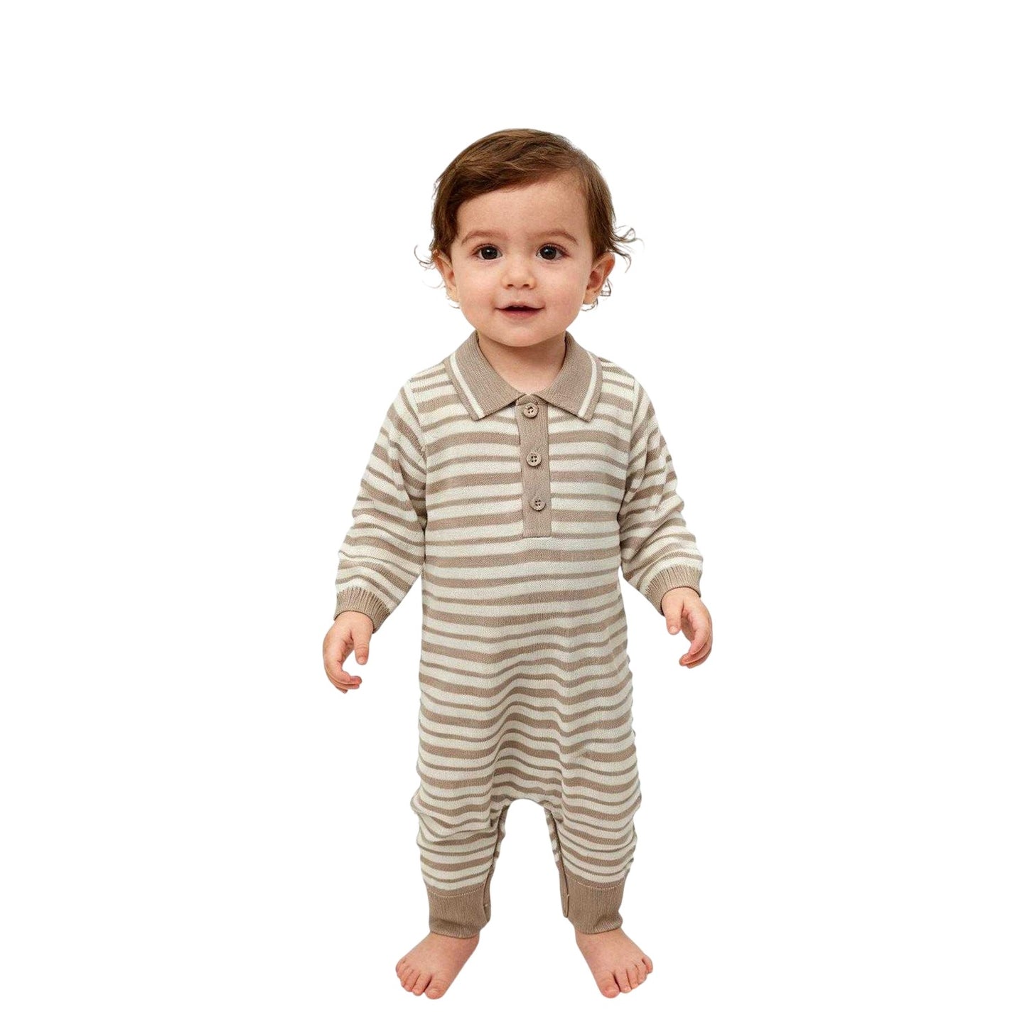 Beige-Brown - Side - Pretty Green Baby Striped Romper