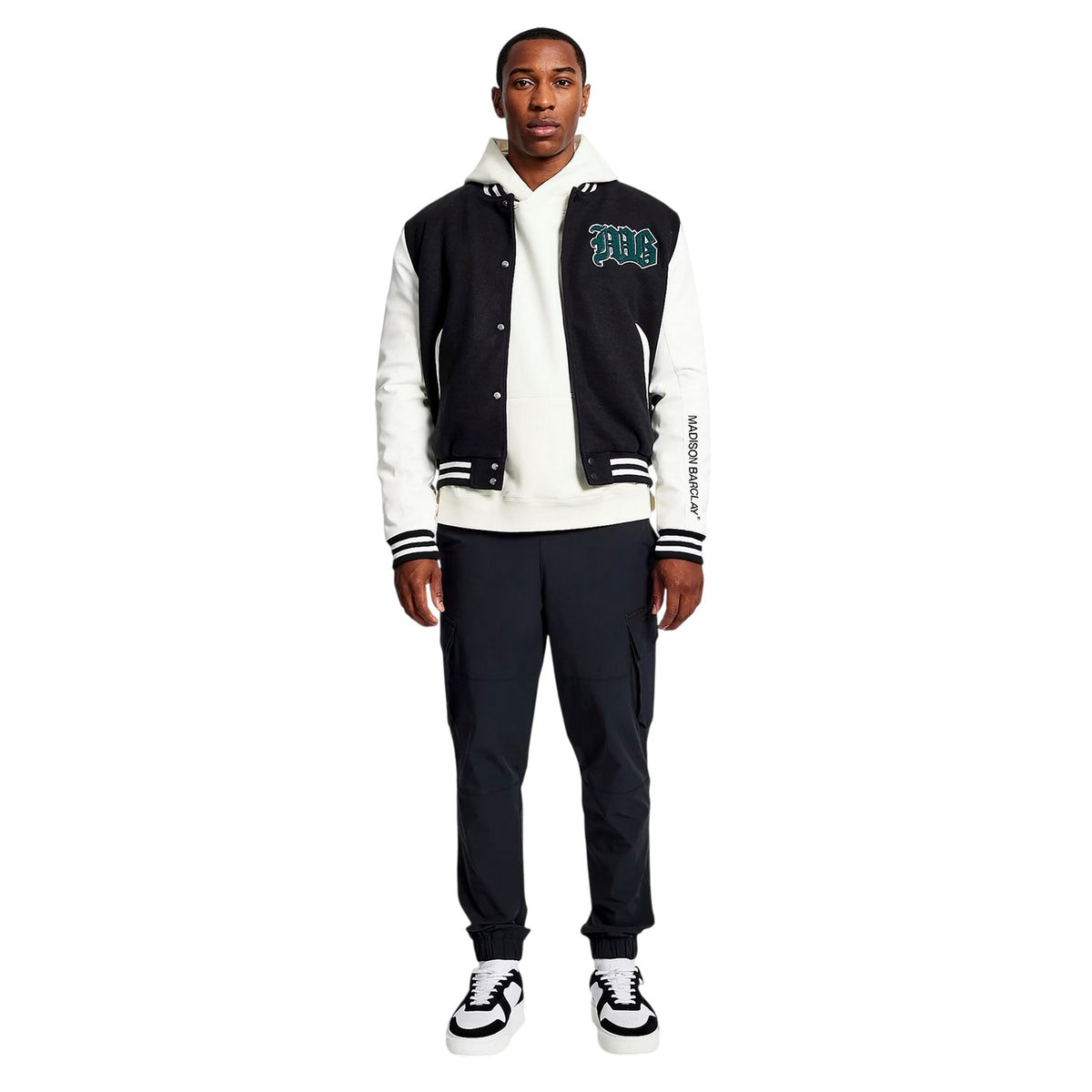 Black - Lifestyle - Madison Barclay Mens Lincoln Loose Fit Varsity Jacket