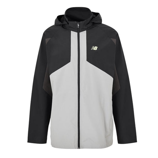 Black - Front - New Balance Mens Balance Colour Block Woven Regular Long-Sleeved Hooded Jacket
