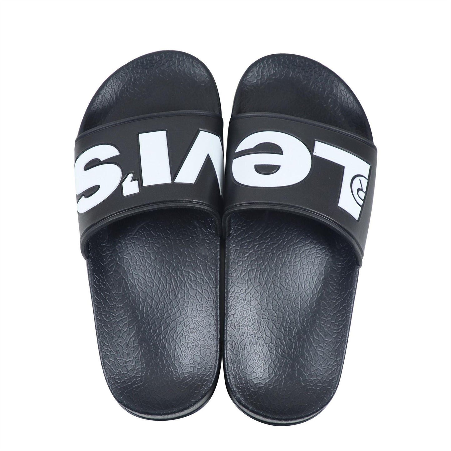 Black - Pack Shot - Levis Childrens-Kids June Pool Slip-on Flat Sliders