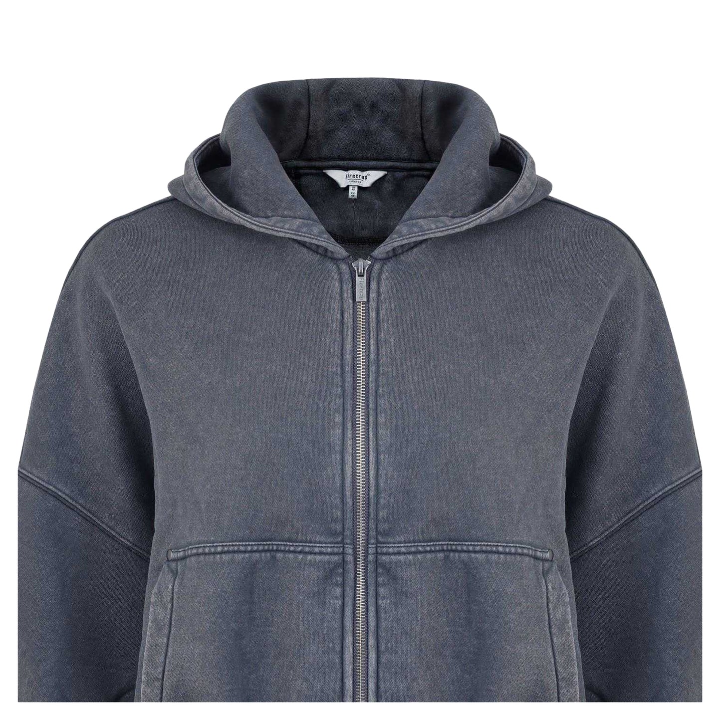 Grey - Side - Firetrap Womens-Ladies Washed Full Zip Hoodie