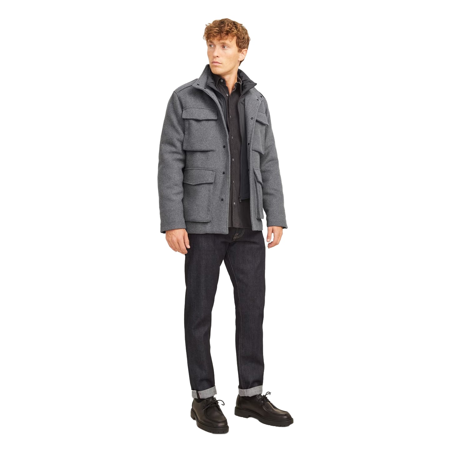 Grey Melange - Lifestyle - Jack And Jones Mens Alex Multi Pocket Regular Field Jacket