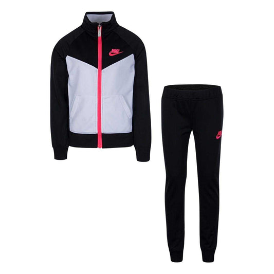 Black-White-Pink - Front - Nike Girls NSW Tracksuit Set