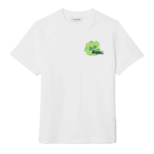 White - Front - Lacoste Womens-Ladies Floral Cotton T-Shirt