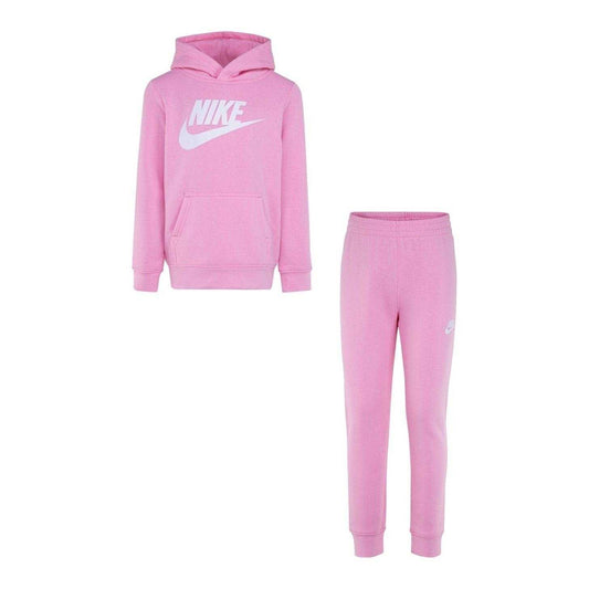 Pink - Front - Nike Girls Fleece Long-Sleeved Tracksuit Set