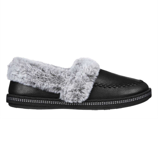 Black - Front - Skechers Womens-Ladies Cosy CampF Leather Slippers