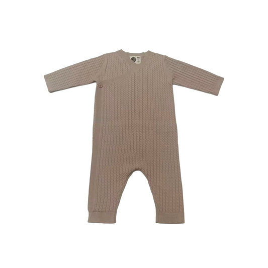 Brown - Front - Pretty Green Baby Cable Knit Long-Sleeved Sleepsuit