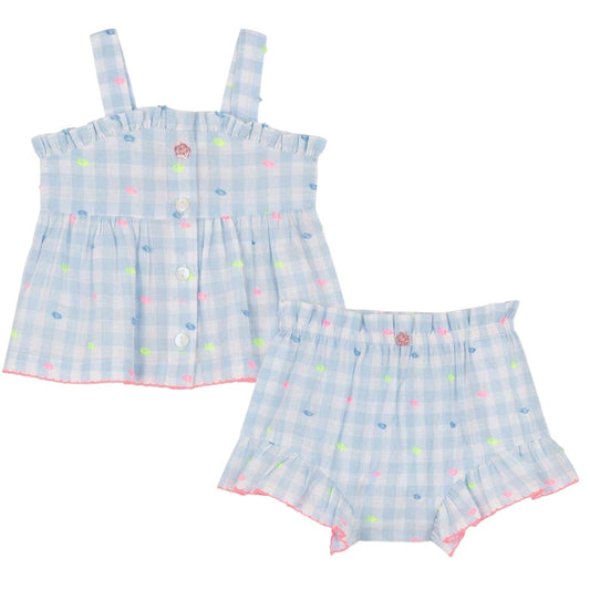 Blue-White - Front - Billieblush Baby Girls Gingham Top & Bottom Set