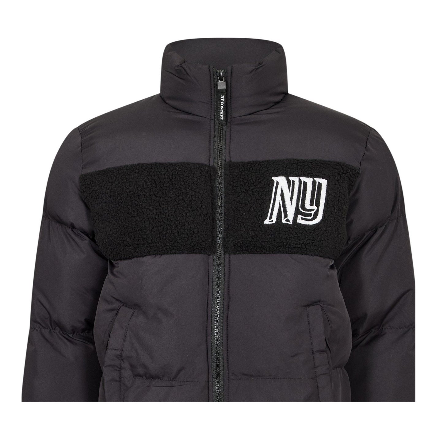 Black - Side - NY Concept Mens Panel Sherpa Puffer Jacket