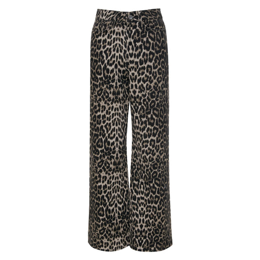 Grey Leopard Print - Front - Threadbare Womens-Ladies Soleil Denim Wide Leg Jeans