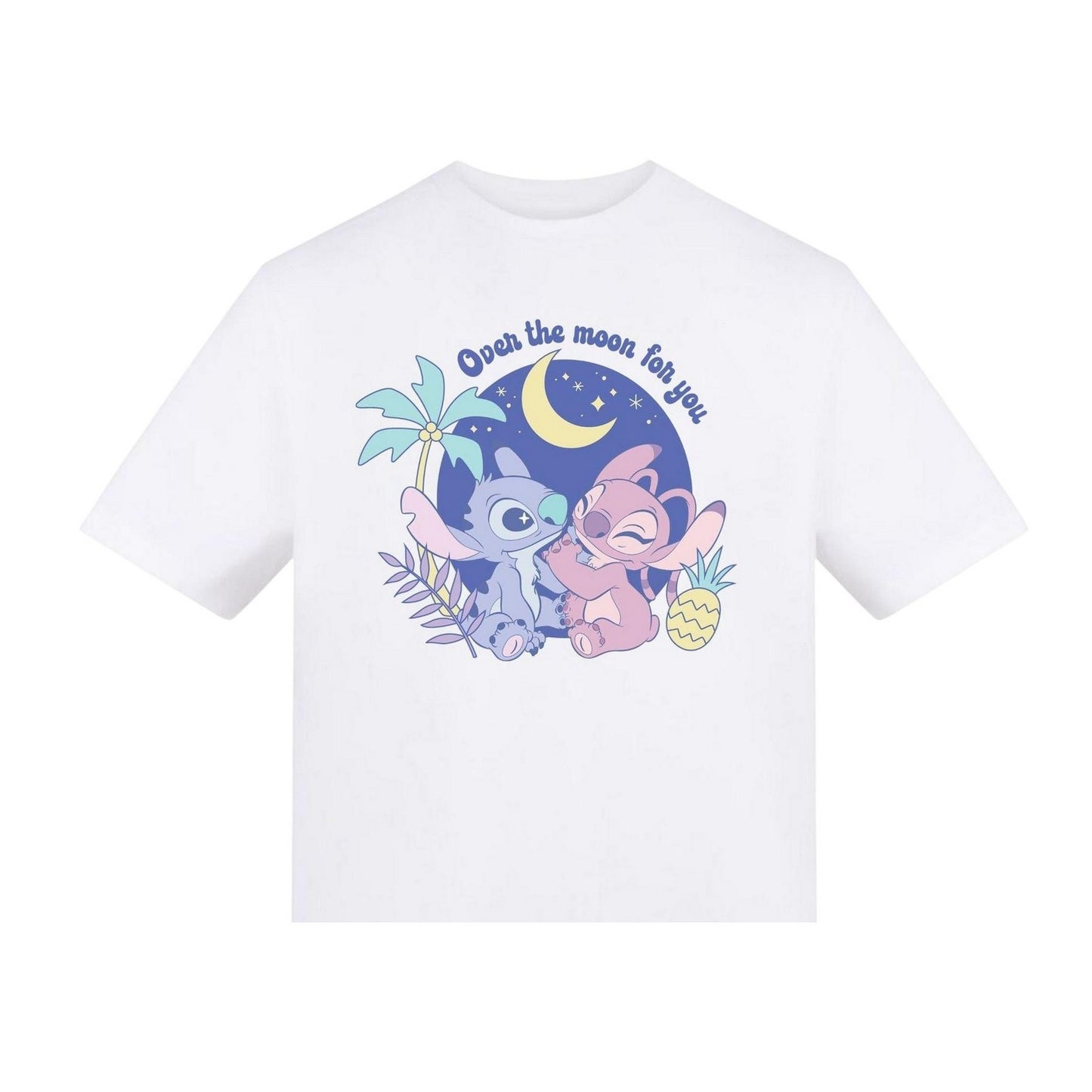 White - Side - Lilo & Stitch Childrens-Kids Over The Moon For You Angel Printed T-Shirt