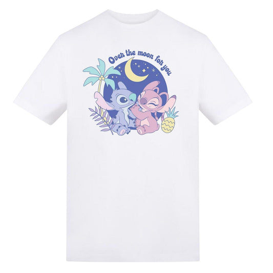 White - Front - Lilo & Stitch Childrens-Kids Over The Moon For You Angel Printed T-Shirt