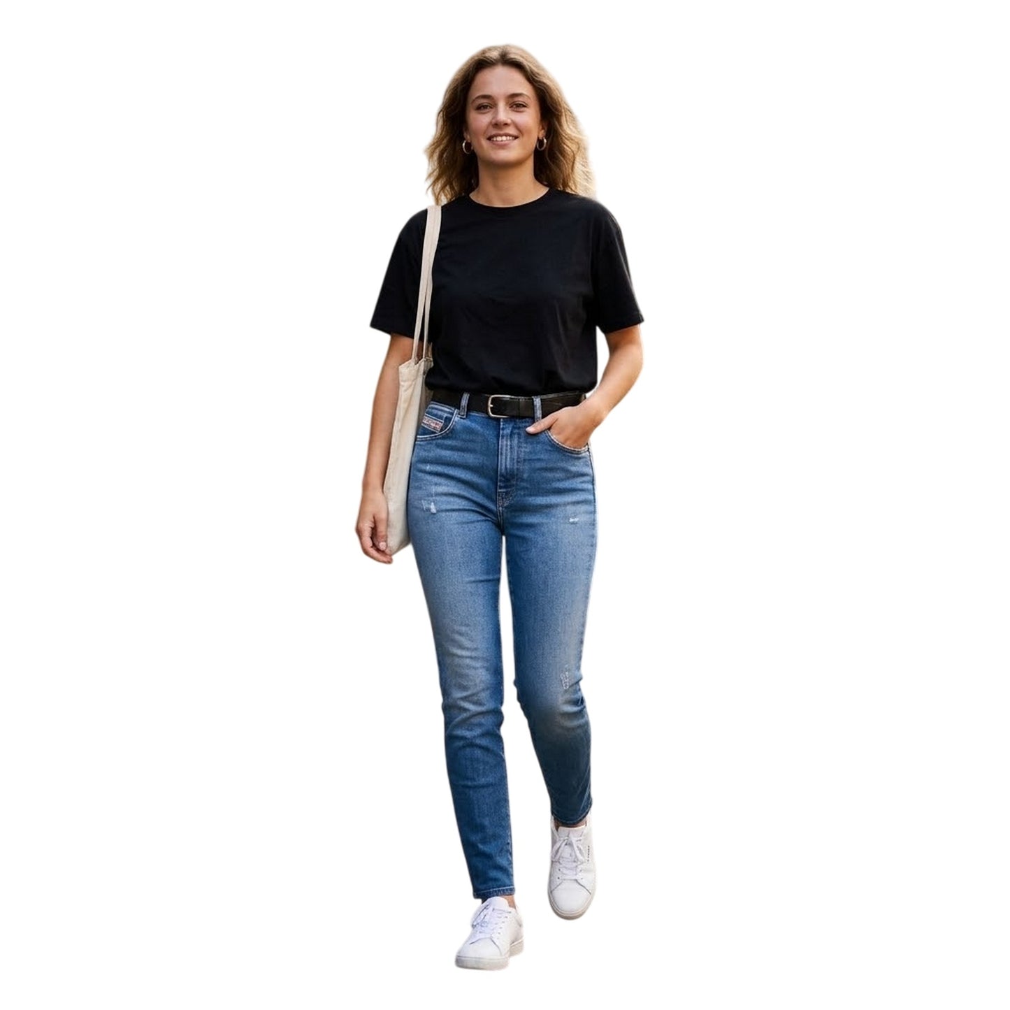 Blue Denim - Side - Diesel Womens-Ladies Slandy Denim High Rise Straight Jeans