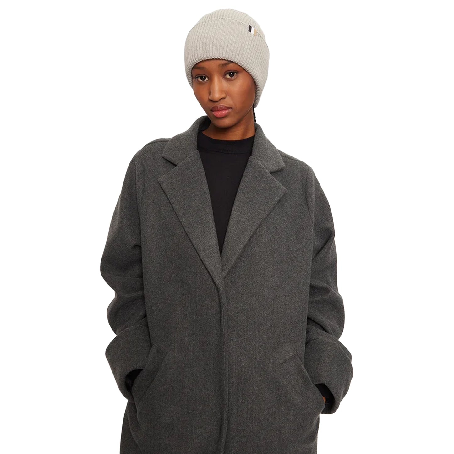 Grey - Lifestyle - Boss Laura Plain Ribbed Beanie