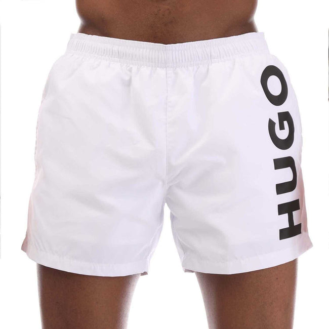 White - Front - Hugo Mens Abas Logo Swim Shorts